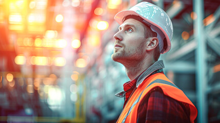 Obraz premium Worker Observing Safety Measures Warehouse Professional Image Industrial Environment Close-Up View Workplace Safety Awareness