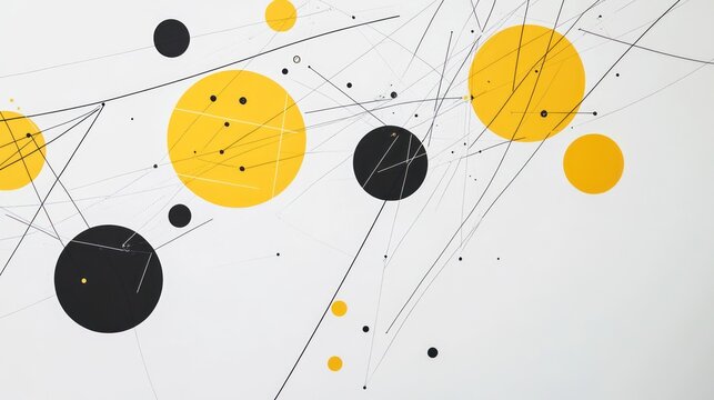 Abstract yellow black circles lines white background design
