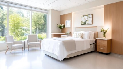 Fototapeta premium Modern hospital patient room with natural light
