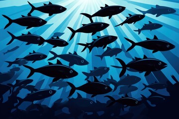 Dynamic Silhouette of Fish in Underwater Flow â€“ A Playful School of Marine Life