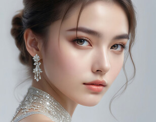 Beautiful beautiful bride model woman with beautiful hairstyle and makeup in elegant wedding dress. エレガントなウェディングドレスを着た、美しいヘアスタイルとメイクをした美しい花嫁モデルの女性