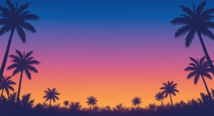 Vibrant sunset over palm trees silhouetted against a colorful sky at twilight