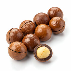 Macadamia nuts isolated on white background