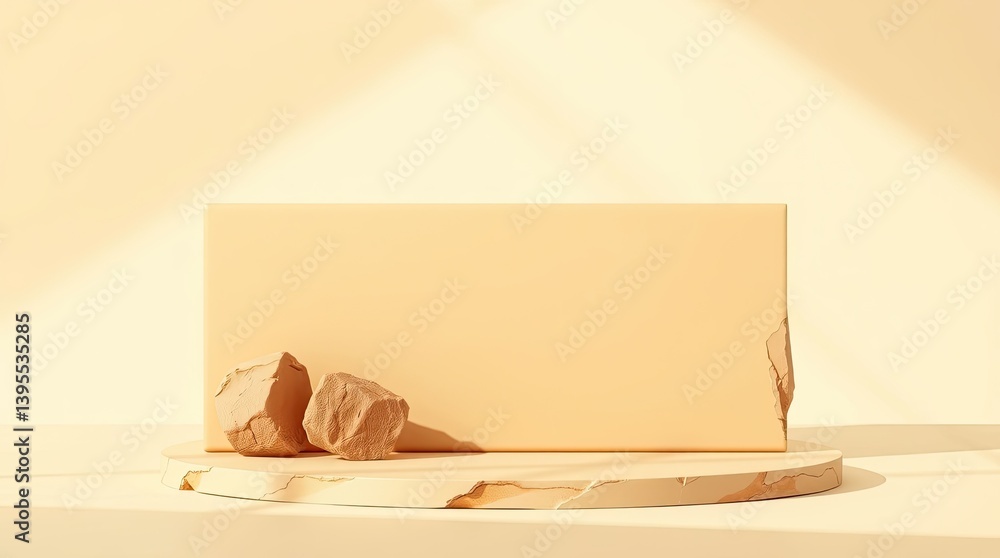 Poster a minimalist scene with rocks and an abstract display
