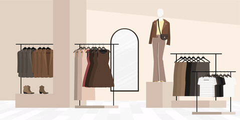 Modern fashionable brand interior of clothing store inside shopping center