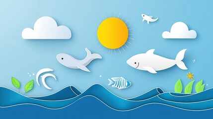 Illustrative representation of the carbon cycle in aquatic ecosystems gigapixel standard scientific view educational content