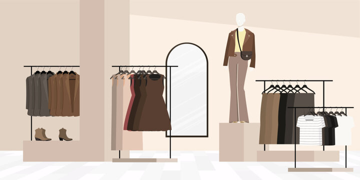 Modern fashionable brand interior of clothing store inside shopping center