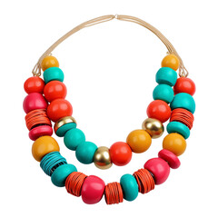 Obraz premium Colorful two-strand statement necklace with wooden beads