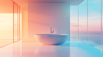 Serene bathroom design coastal view modern architecture tranquil environment sunrise perspective luxurious concept