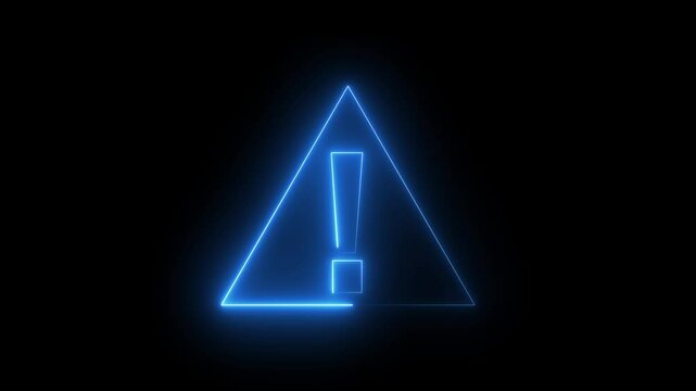 Neon glowing exclamation mark symbol icon animation with neon circle. Circle rotation exclamation sign concept. Neon circle warning sign icon Glowing neon line Lightning bolt icon