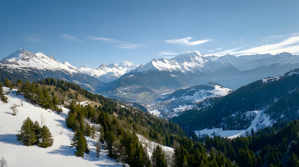 Obraz premium Snowy Mountain Range Landscape In Winter