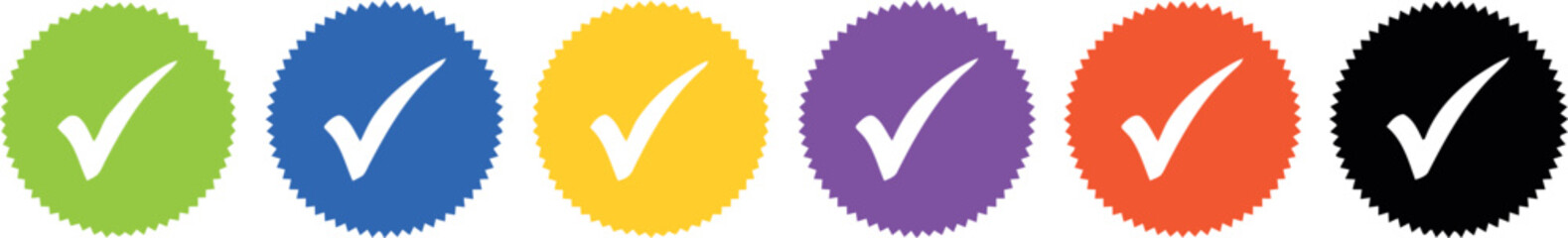 6 Colorful Round Buttons with White Icons &ndash; Check or Tick Symbol