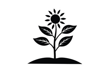 Simple Black Sunflower Plant Growing in Soil Icon Design