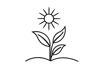 Simple Line Art Sun, Plant, Growth, Nature, Spring, Life, Blossom, Minimalist, Design, Ecology