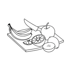 Fresh Fruit Preparation Bananas, Apples, Oranges, Knife, Cutting Board