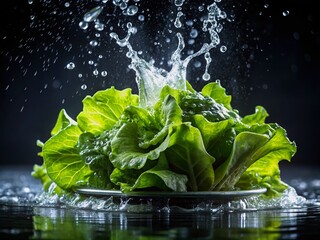 Fresh Lettuce Wash: Nighttime Clean Food Prep Stock Photo