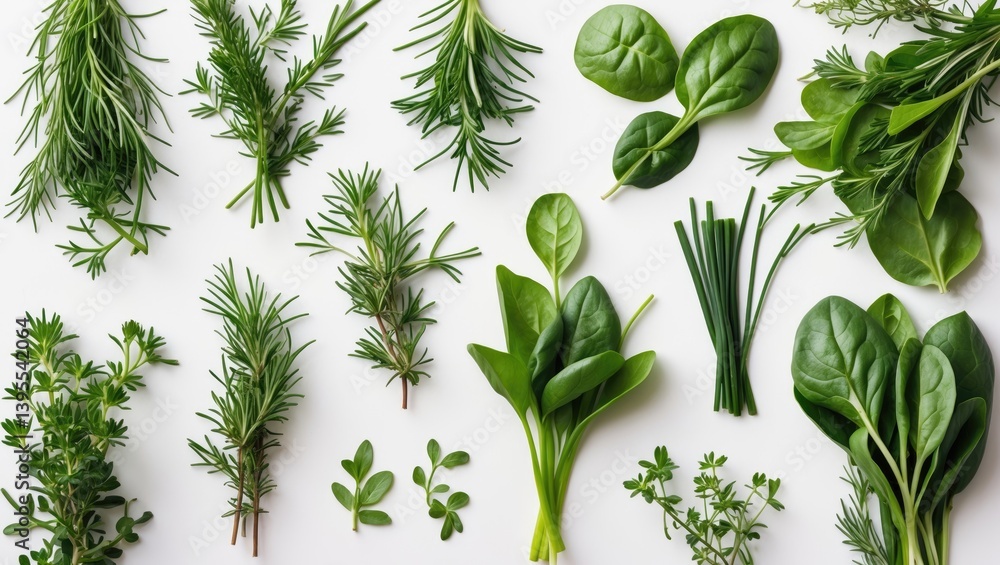 Poster above view of isolated fresh herbs and spices on a background