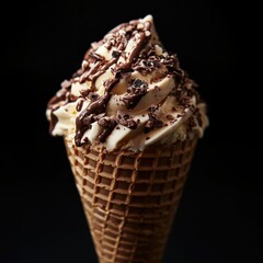 Delicious chocolate ice cream cone kitchen food photography studio close-up temptation and indulgence