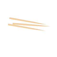 Wooden toothpick. Sharp bamboo sticks for teeth. Wood skewer with pointed tip. Vector illustration