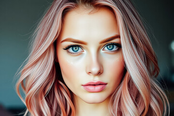 Fototapeta premium Stylish Woman with Long Pink Hair