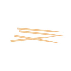 Wooden toothpick. Sharp bamboo sticks for teeth. Wood skewer with pointed tip. Vector illustration