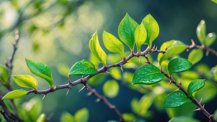 Vibrant Spring Green Leaves on Branches - Nature Detailed View of Budding Twigs