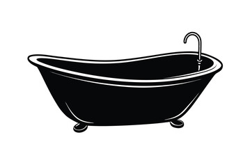 Classic Clawfoot Bathtub Illustration Black, White, Vintage Design