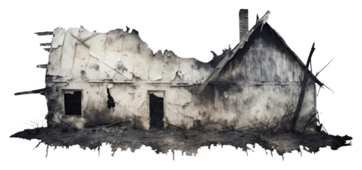 PNG  House with brunt white background deterioration architecture.