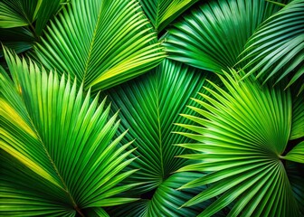 Fototapeta premium Lush Tropical Palm Leaves Background: Summer Nature Ecosystem Card