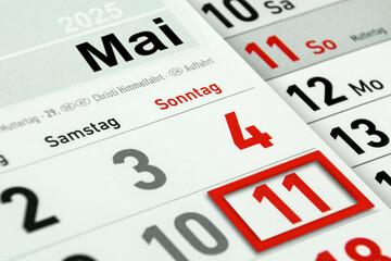 Deutscher Kalender Datum 11. Mai   2025 Muttertag