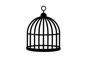 Classic Black Birdcage Illustration, Simple Dome, Metal Bars, Captive