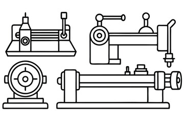 Lathe line art minimalist outline of lathe machine.