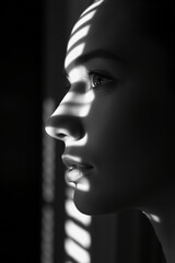Black and white photo of a beautiful woman's face.