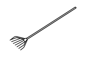 Gardening Tool Simple Line Drawing of a Metal Leaf Rake