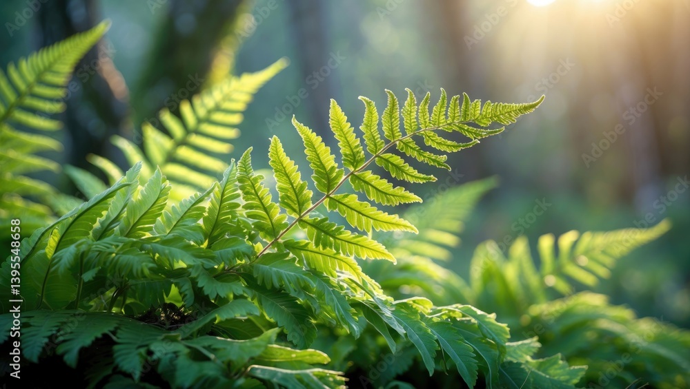 Poster sunlight filtering through fresh green leaf textures in nature