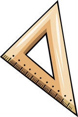 A triangular ruler with a wooden texture illustrated in a cartoon style