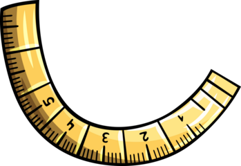 A vibrant cartoon-style illustration of a rolled measuring tape