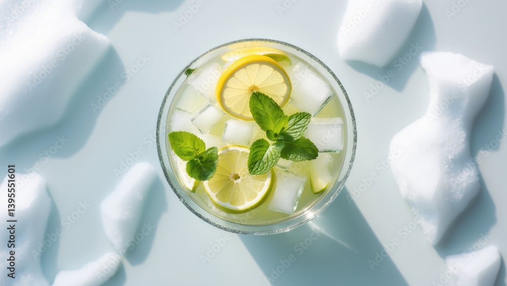 Aufkleber refreshing cocktail lemonade with honey and lemon soda garnished with a yellow lime slice and mint o