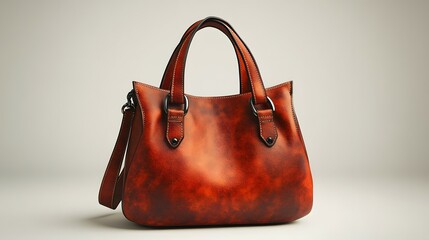 Classic Leather Handbag with Handles and Shoulder Strap on a White Background