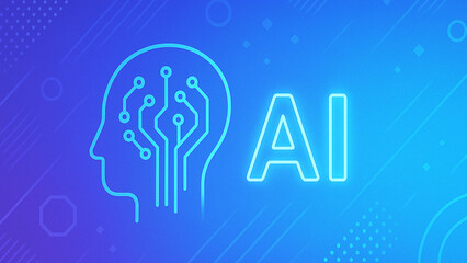 Futuristic AI Concept with Neural Network and Geometric Patterns on Gradient Background