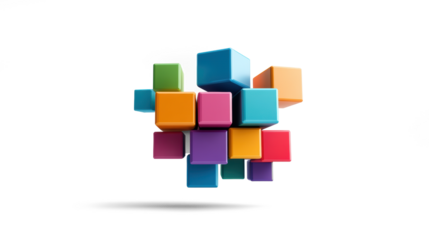 Colorful 3D blocks floating on transparent background