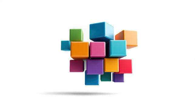 Colorful 3D blocks floating on transparent background