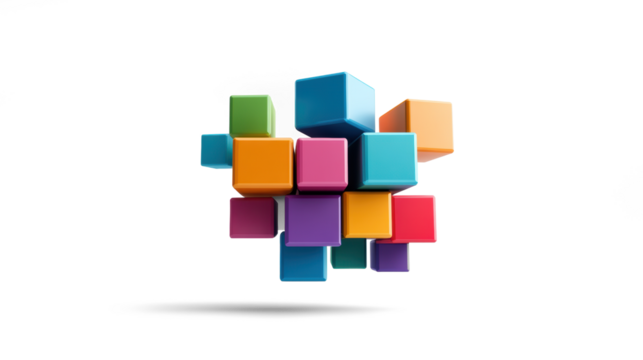 Colorful 3D blocks floating on transparent background