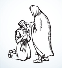 Vector drawing. Jesus healing a man