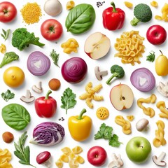 Colorful Arrangement of Fresh Vegetables and Fruits on White Background