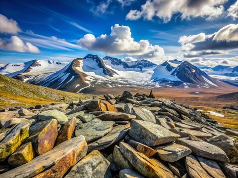 Sarek National Park: Majestic Rocky Plateau with Scenic Mountain Panorama