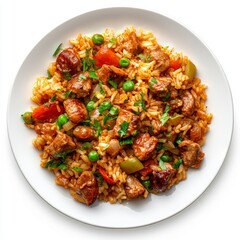 Overhead View of a Savory Rice Dish with Meat and Vegetables