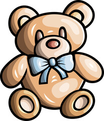 Adorable teddy bear illustration with a light blue bow tie