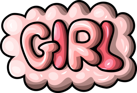 A playful and glossy pink text design with the word "Girl" surrounded by a bubbly and soft background