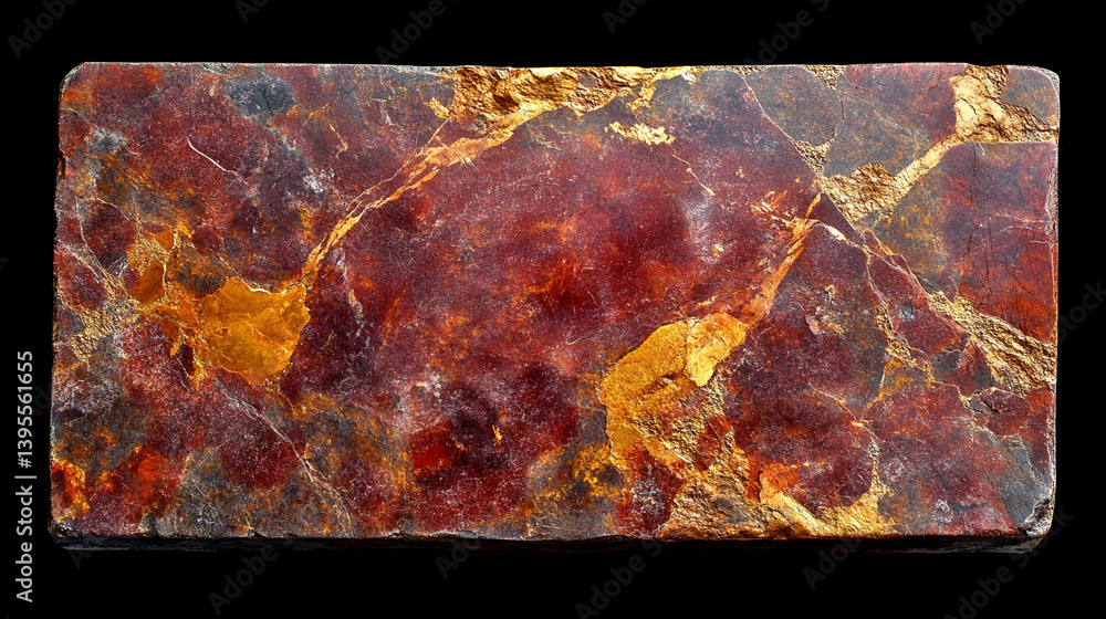 Poster red and gold marble slab texture, showcasing rich color variations and veining, ideal for luxurious 